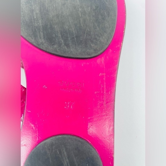 Gucci Fuschia Pink vernice crystal leather micro Guccisima sandals EU 37 US 7 - Picture 11 of 12